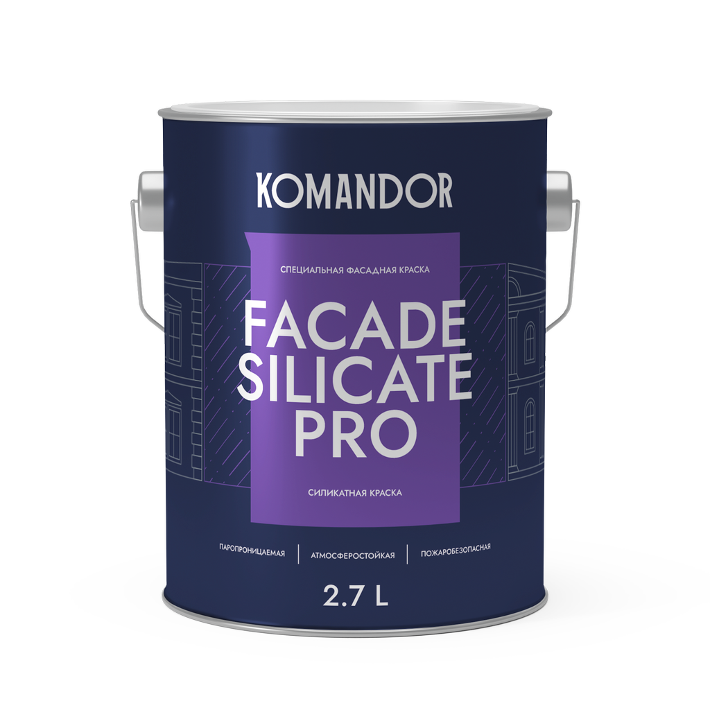 Краска фасадная Komandor Facade Silicate Pro глубокоматовый база A 2,7 л